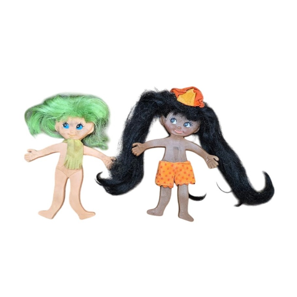 Vintage Ideal 1969 Flatsy Dolls Hong Kong Green Hair Orange Outfit
